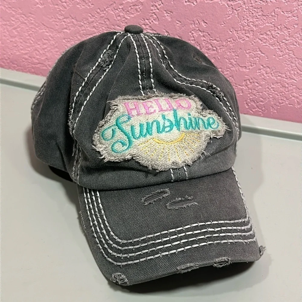 KBETHOS “HELLO SUNSHINE” Gray Vintage Distressed Hat